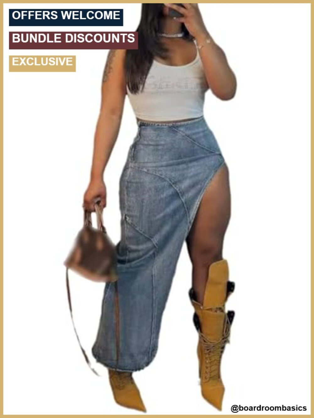 High Waisted Maxi Denim Skirt Pencil Long with Slit